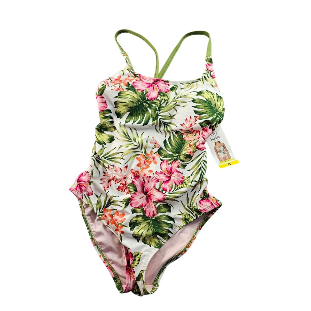 Hurley One-Piece Swimsuit Womens Small Bayshore Pink Floral UPF 50+ Strappy Back
